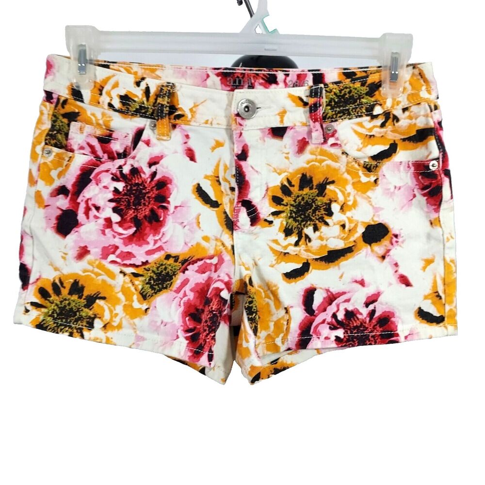 ANA Floral Jean Shorts Size 28/6 Stretch Pockets Colorful Womens Casual